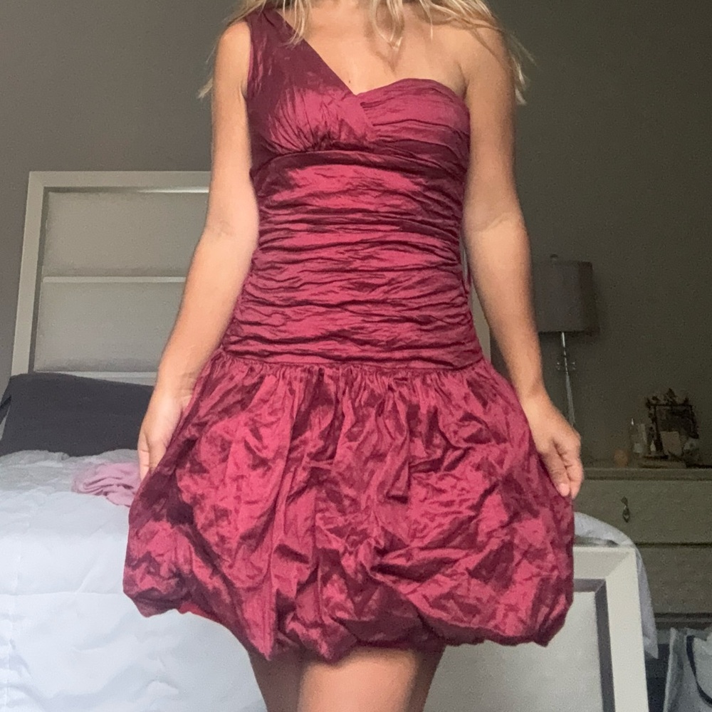 BCBGMaxAzria One Shoulder Burgundy Dress